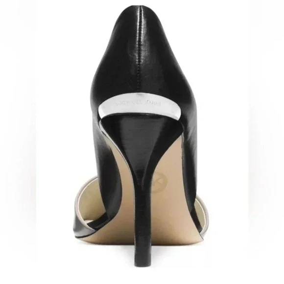[10M] Michael Kors JULIETA D'ORSAY Pearl Grey  & Black Leather Pumps Stiletto - Picture 2 of 10